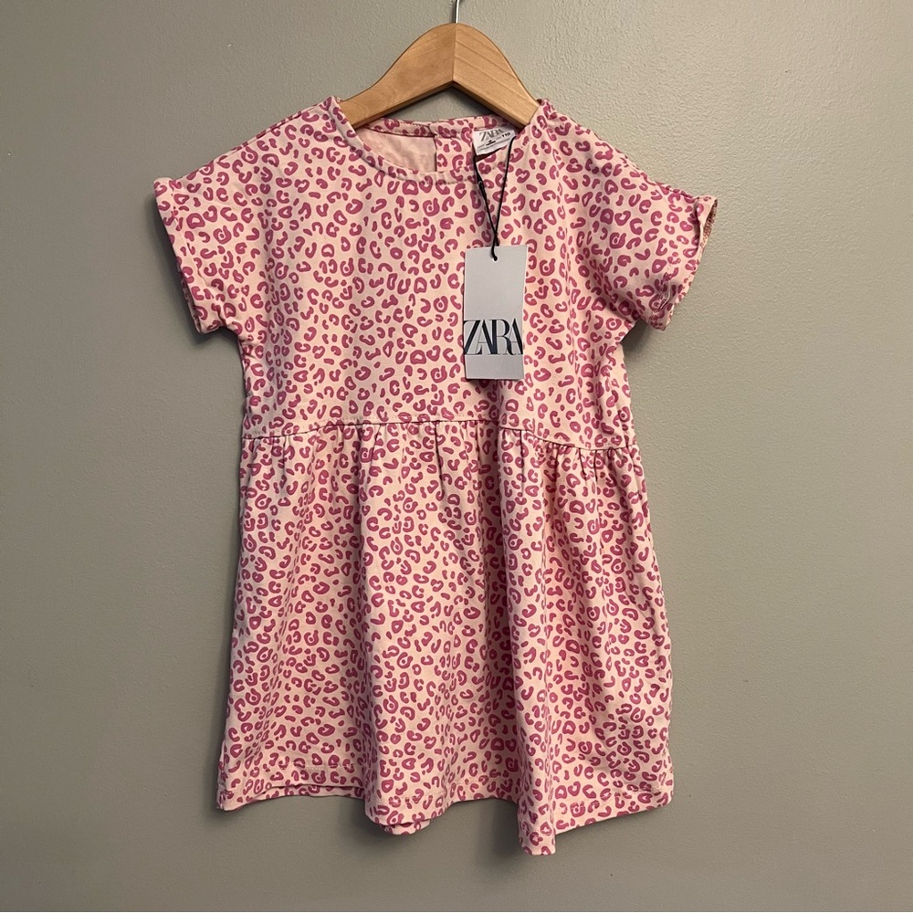 NWT Zara pink leopard print short sleeve dress